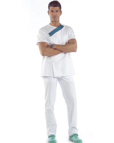 Pantalón Goma y Botón. 65% Poliéster - 35% Algodón. Blanco