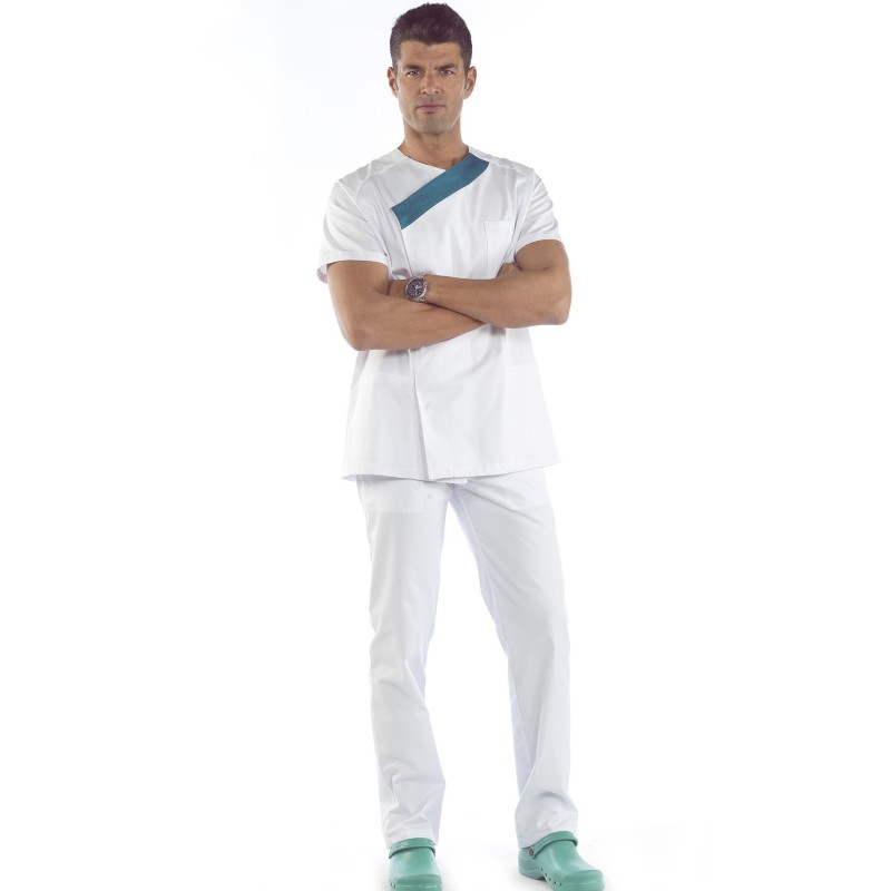 Pantalón Goma y Botón. 65% Poliéster - 35% Algodón. Blanco