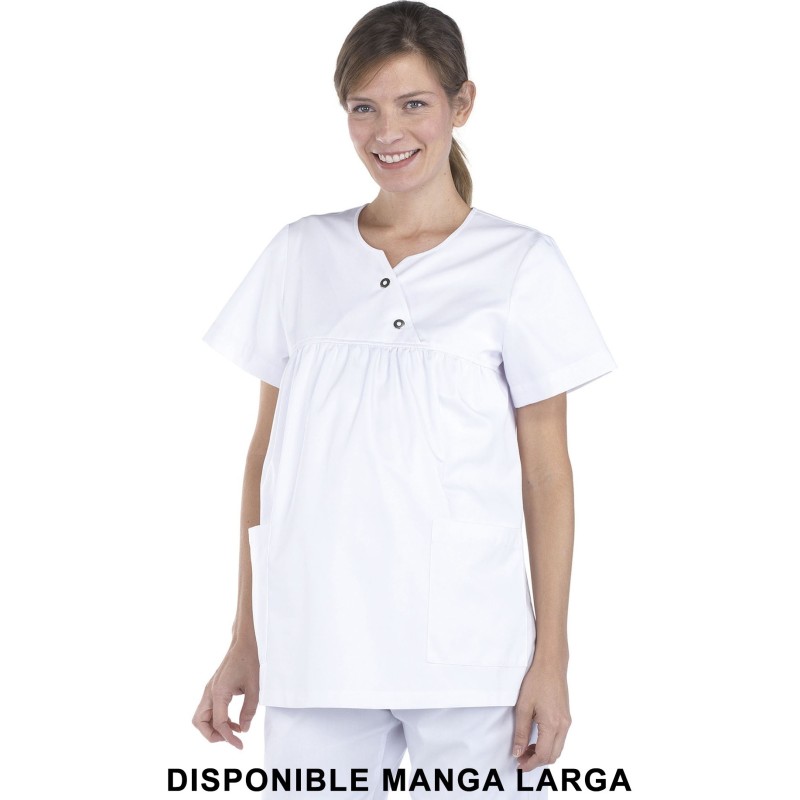 Casaca Premamá M/L Blanco. 65% Poliéster - 35% Algodón