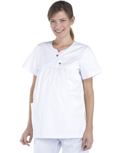 Casaca Premamá M/C Blanco. 65% Poliéster - 35% Algodón