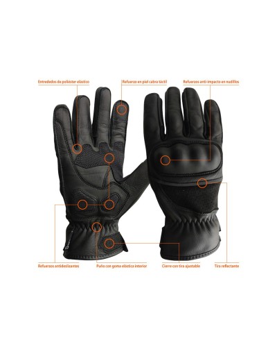 Pack Guante Biker de Piel Flor de Cabra con Refuerzos en Piel Vacuno