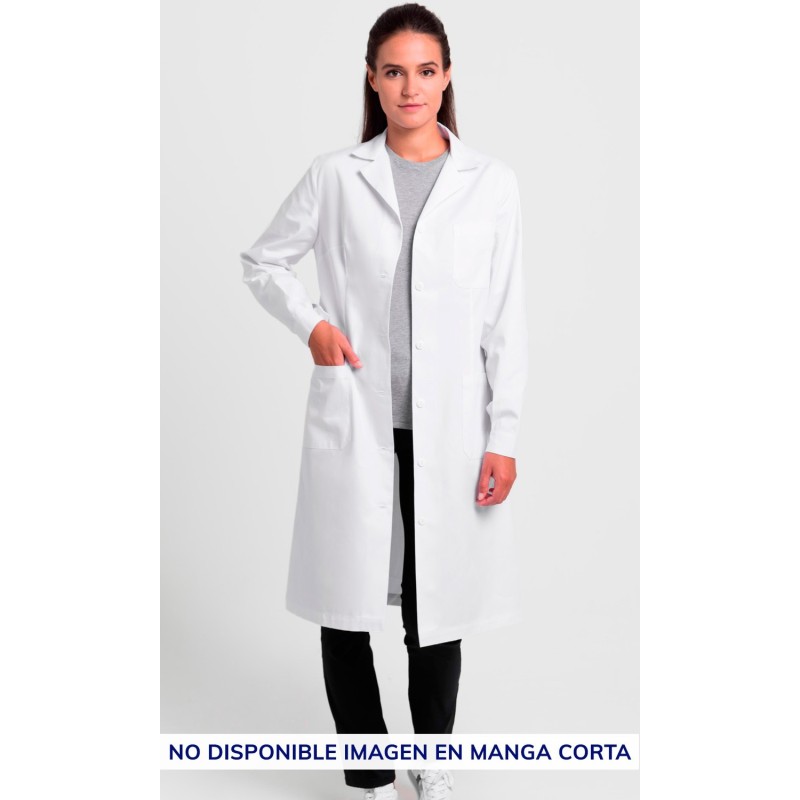 Bata Unisex cuello solapa m/c. Blanca 65% Poliéster - 35% Algodón