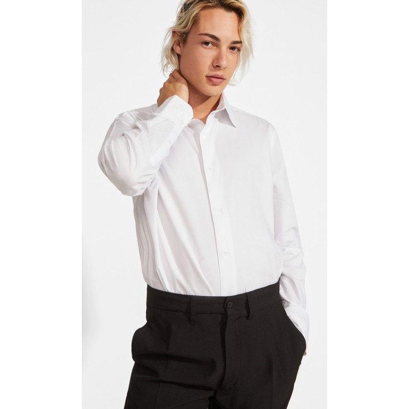 Camisa de Hombre Manga Larga. 97% alg., popelín / 3% spandex, 140 g/m².