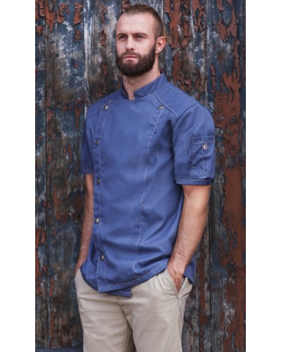 Chaq Chef m/corta estilo Vaquero. 65% Poliéster-35% Algodón Azul Vintage