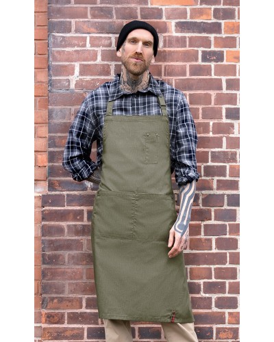 Delantal de Peto estilo Denim Bistro ROCK CHEF®. 65% Poliéster - 35% Algodón. 195 g/m²