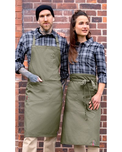 Delantal de Peto estilo Denim Bistro ROCK CHEF®. 65% Poliéster - 35% Algodón. 195 g/m²