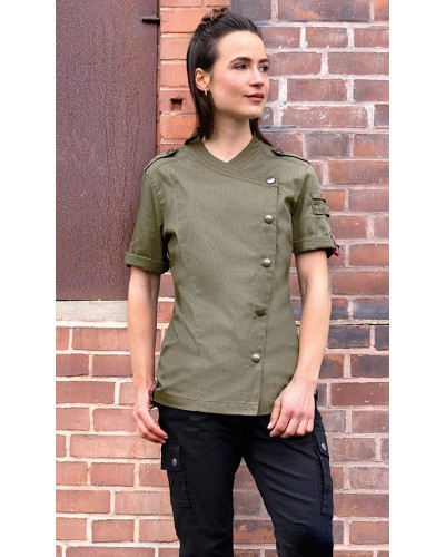Chaq Chef Mujer, m/corta estilo Denim ROCK CHEF® Negro Vintage