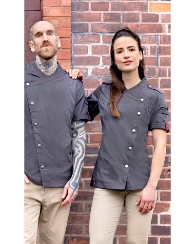 Chaq Chef Mujer, m/corta estilo Denim ROCK CHEF® Negro Vintage