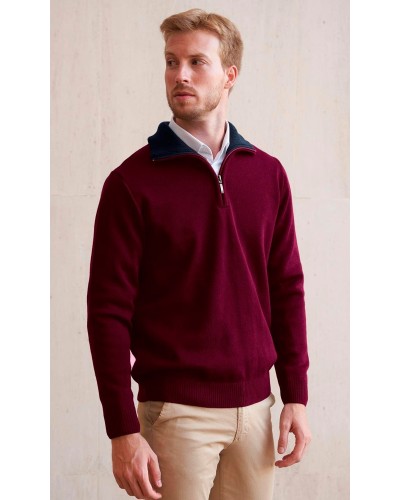 Jersey cuello semicisne con cuello combinado. 50% Lana Virgen - 50% Acrílico