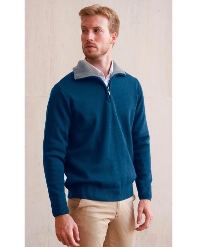 Jersey cuello semicisne con cuello combinado. 50% Lana Virgen - 50% Acrílico