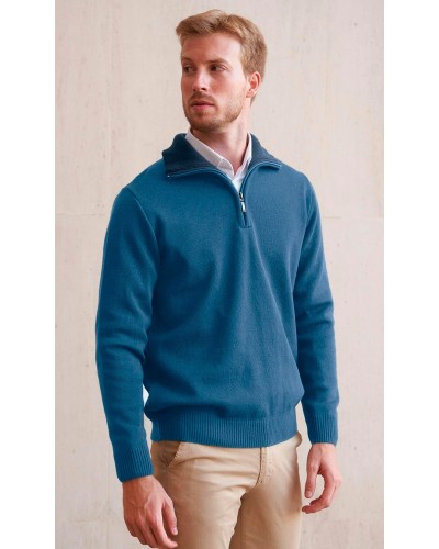 Jersey cuello semicisne con cuello combinado. 50% Lana Virgen - 50% Acrílico