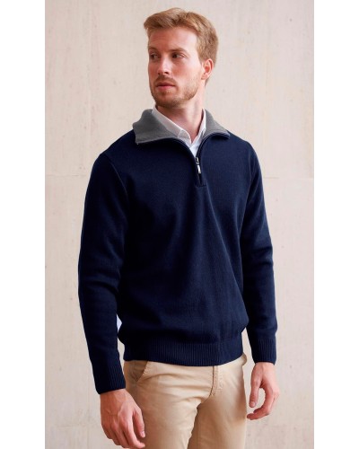 Jersey cuello semicisne con cuello combinado. 50% Lana Virgen - 50% Acrílico