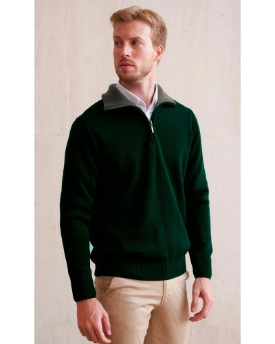 Jersey cuello semicisne con cuello combinado. 50% Lana Virgen - 50% Acrílico