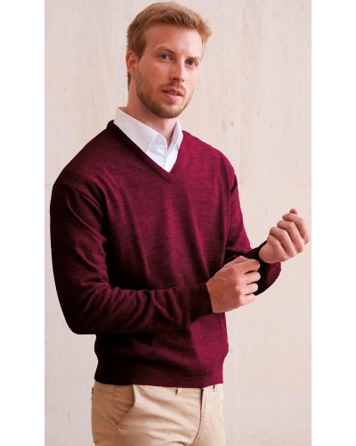 Jersey cuello pico punto cerrojillo Tabaco