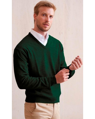 Jersey cuello pico punto cerrojillo Tabaco