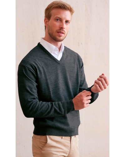 Jersey cuello pico punto cerrojillo Tabaco