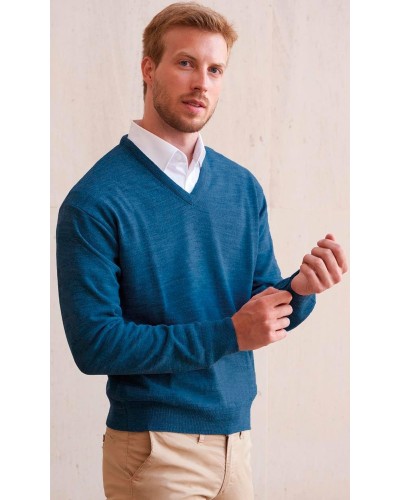 Jersey cuello pico punto cerrojillo Tabaco