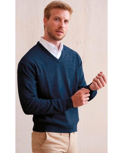Jersey cuello pico punto cerrojillo Tabaco