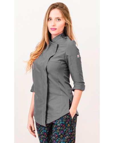 Chaqueta Cocina de Mujer. 100% Pol. GRIS MEDIO