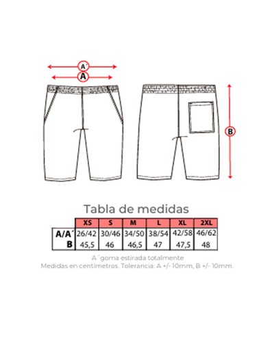 Bermuda Unisex Cintura Elástica. 100% Poliéster