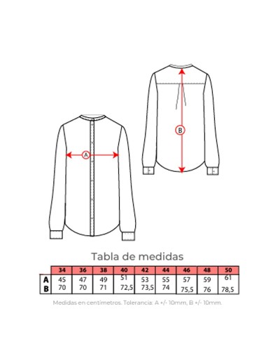 Blusa Cuello Mao con Canesú en espalda. 95% Poliéster 5% Spandex 160 gr/m2