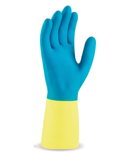 Guante de Látex con refuerzo de Neopreno, riesgos mecánicos, químicos y microorganismos.