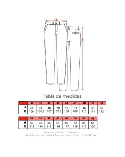Pantalón Chino Elástico e Hidrofugado. 70% Pol. 26% Alg. 4% Elas. 240gr/m2